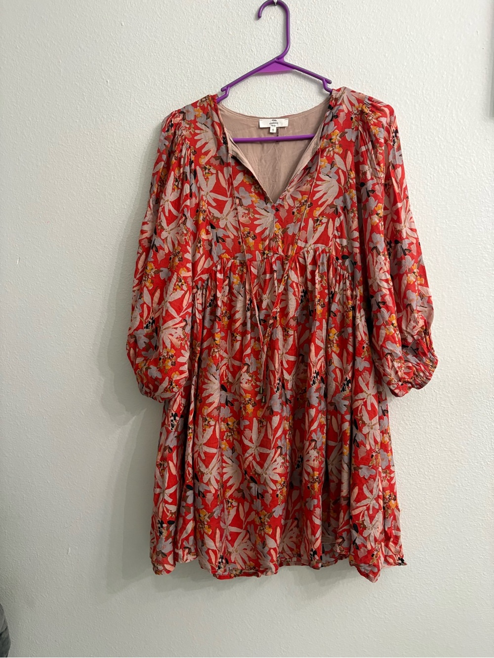 entro Red Floral Puff-Sleeve Kids Dress
